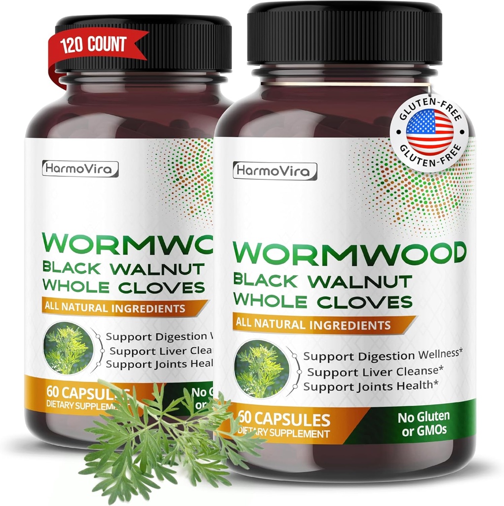 Wormwood Black Walnut Whole Cloves Ginger - Support Digestion Wellness, Liver Cleanse, Joints Health - 120-day Supply - Made in USA
