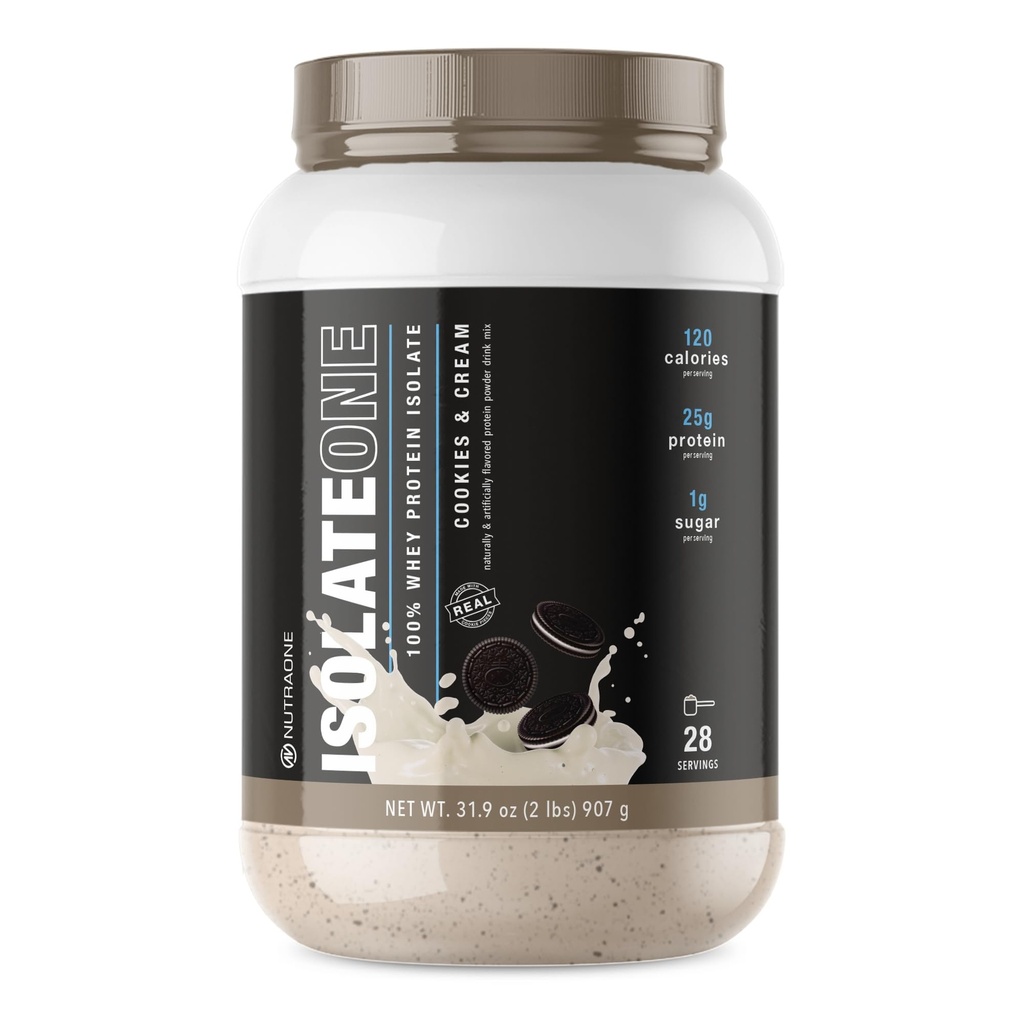 NutraOne IsolateOne Whey Isolate Protein Powder 100% Polvere isolata di siero puro (Cookies & Cream - 28 porzioni)