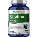 NusaPure Choline Bitartrate 650 mg 200 Veggie Kapseln (Vegetarisch, Non-GMO, Vegan)