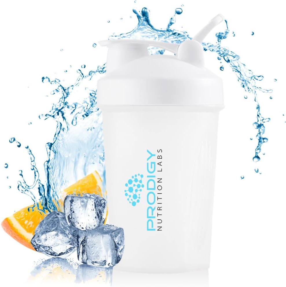 Bottiglia di Shaker Premium di Prodigy Nutrition Labs perfetta per scuotere proteiche e pre allenamento -14 oncia (bianco)