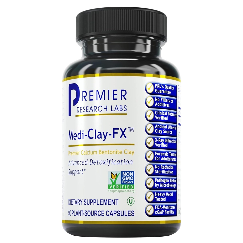 Premier Research Labs Medi-Clay-FX: Bentonite Clay Capsules for Detoxification | Food Grade Smectite Supplement | Absorb Toxins, unterstützt Cellular Health und Mold Detox - 90 Kapseln