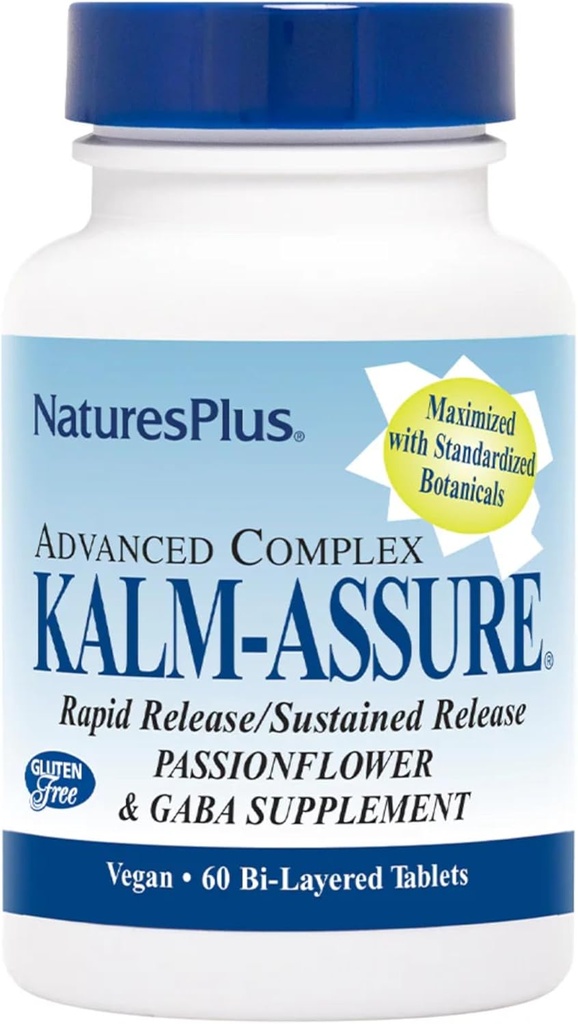 Natures Plus Kalm-Assure - 60 Bi-Layered Tablets - Unterstützt die Entspannung mit Passionflower, GABA, Kamille & Magnesium - Glutenfrei & Vegan - 60 Portionen