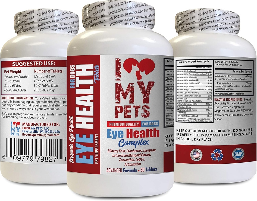 I LOVE MY PETS LLC Dog Eye Supplement - Dog Eye Health Complex - Premium Formula - Vet Recommended - Dog Lutein - 1 Bottle (60 Treats)