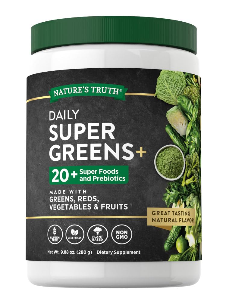 Nature's Truth Super Greens Superfood Powder Supplement | Fruit & Vegetables Blend | Juice & Smoothie Mix | 9.88 oz | Vegan, Non-GMO & Gluten Free