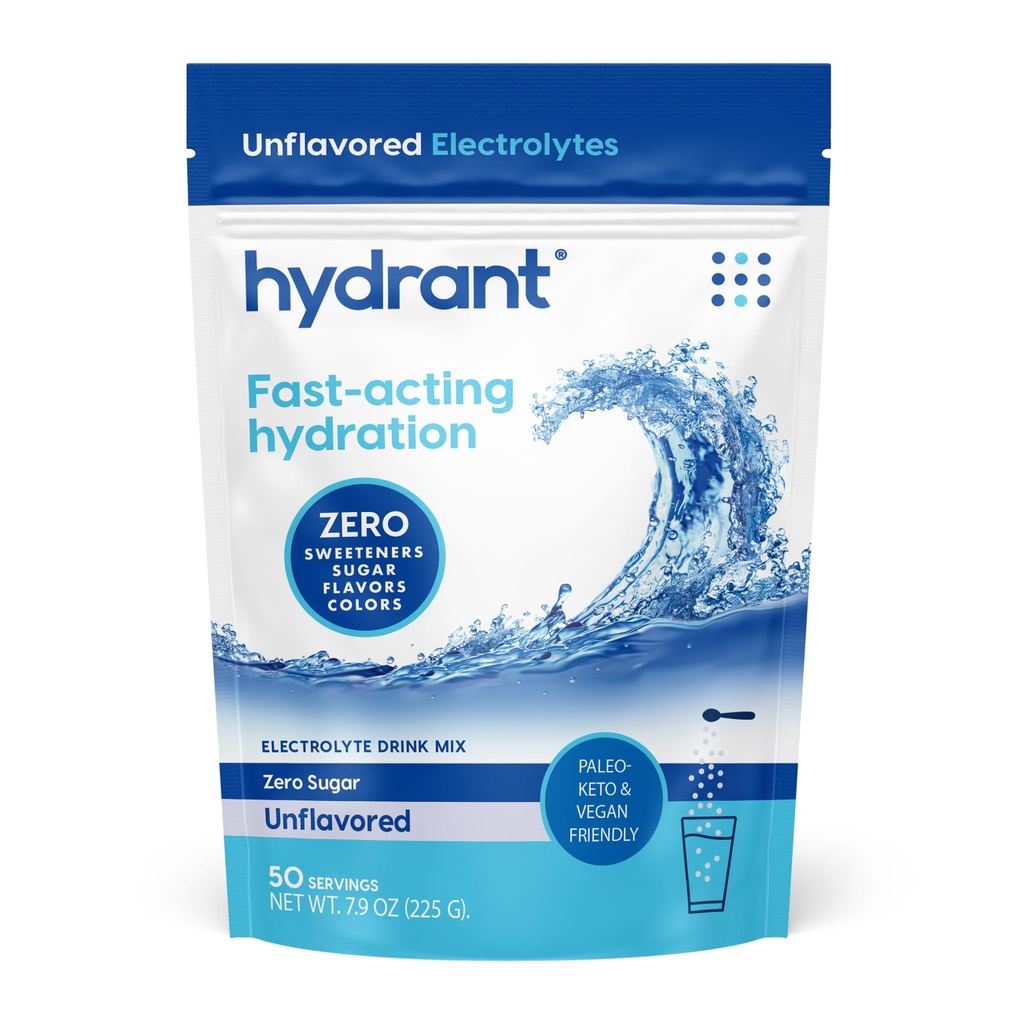 Hydrant - Bulk Hydration Powder, Unflavored, 50 Servings Fast Acting Electrolyte Rehydration Powder - Zero Sugar Flavorless Drink Mix for Daily Use, Travel & Workouts