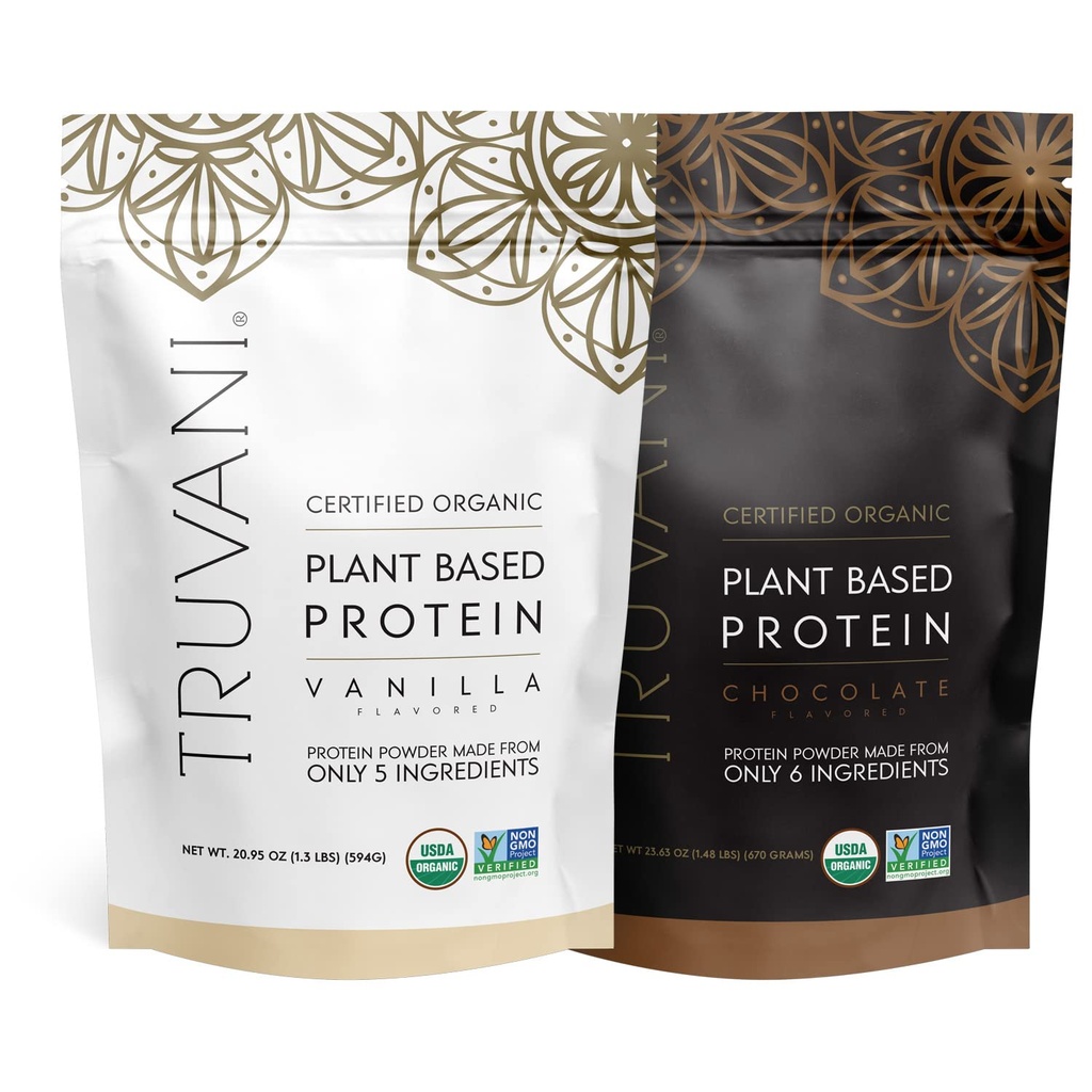 Truvani Plant Based Protein Powder - USDA Certified Organic, Vegan, Non OGM, Dairy Free, Soy Free, & Gluten Free - 2 Pacchetti di 20 Serve Ognuno (Chocolate & Vanilla)