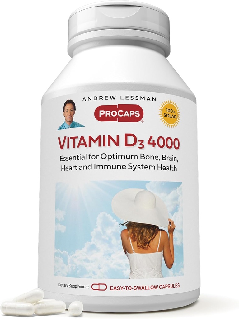 ANDREW LESSMAN Vitamin D3 4000 IU 180 Kapseln - Hohe Potenz, essentiell für Kalziumabsorption, unterstützt Knochengesundheit, Gesunde Muskelfunktion, Immunsystem, Mehr. Small Easy to Swallow Kapseln