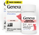 Genexa Kids’ Clean Pain & Fever Acetaminophen Chewables, Dye Free, 0% Additivi artificiali, Delicious Grape Flavor, Chewable Medicine for Children 2-11, 80 mg per Tablet, 48ct (2 Pack)