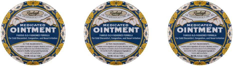 Rawleigh Medicated Ointment: 4.5 oz Blue Tin, Thematischer Chest Rub für Kälte, Nasal Congestion, Minor Aches und Schmerz, mit Camphor, Menthol & Eucalyptus, Non-Greasy Formel - Paket von 3