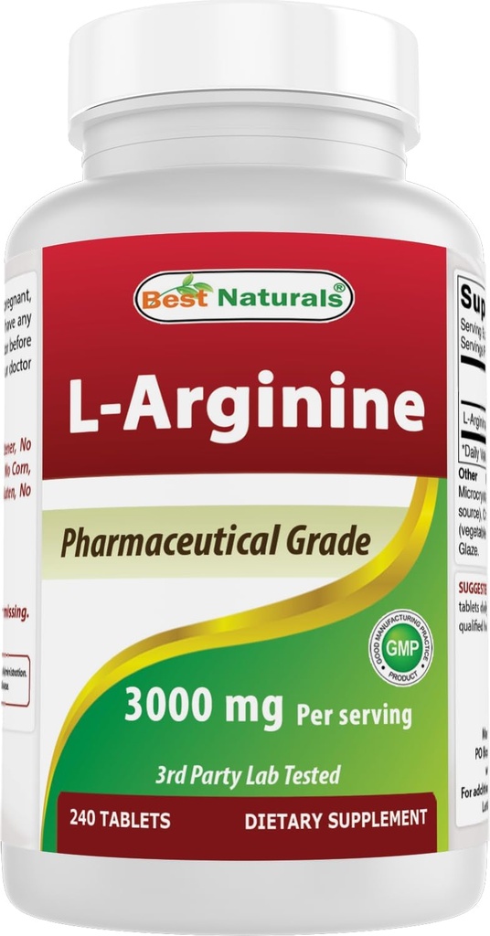 Best Naturals L-Arginina 3000mg Per Serving - 240 compresse - Grado farmaceutico - Non OGM & Gluten Free - Made in Italy