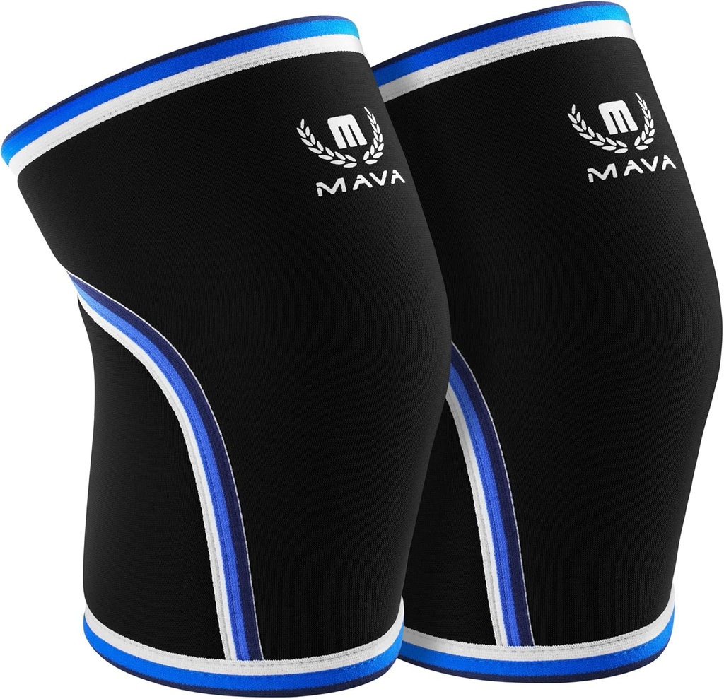 Mava Sports Manches de genou Haltérophilie Hommes & Femmes, 7mm Neoprène Manches de genou pour femmes et hommes, Idéal pour l'entraînement croisé WOD, Squats, Powerlifting