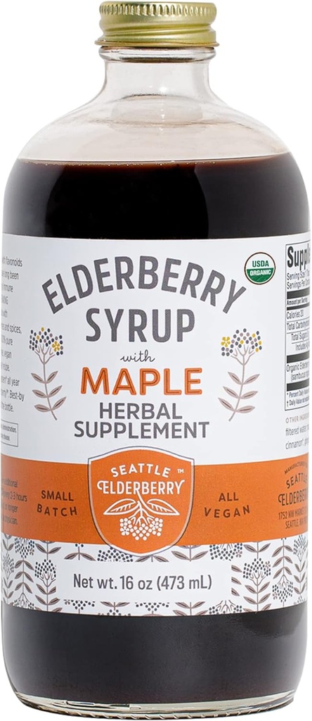 Syrup mit Ahorn-Syup – Köstlich, Vegan, Glutenfreie Kräuterergänzung mit potenten Immunleistungen Hergestellt aus nur organischen Zutaten in kleinen Batches in den USA - 16oz