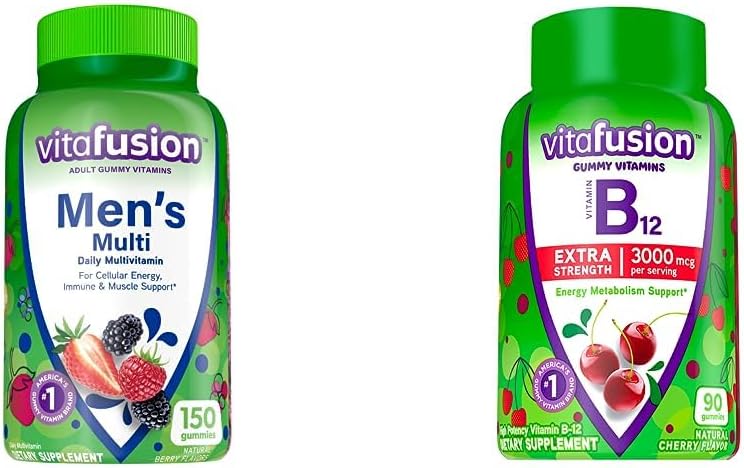 Vitafusion Adult Gummy Vitamine per gli uomini (Berry Flavored) + Vitafusion Extra Strength Vitamine B12 Gummy Vitamine (Cherry Flavored)