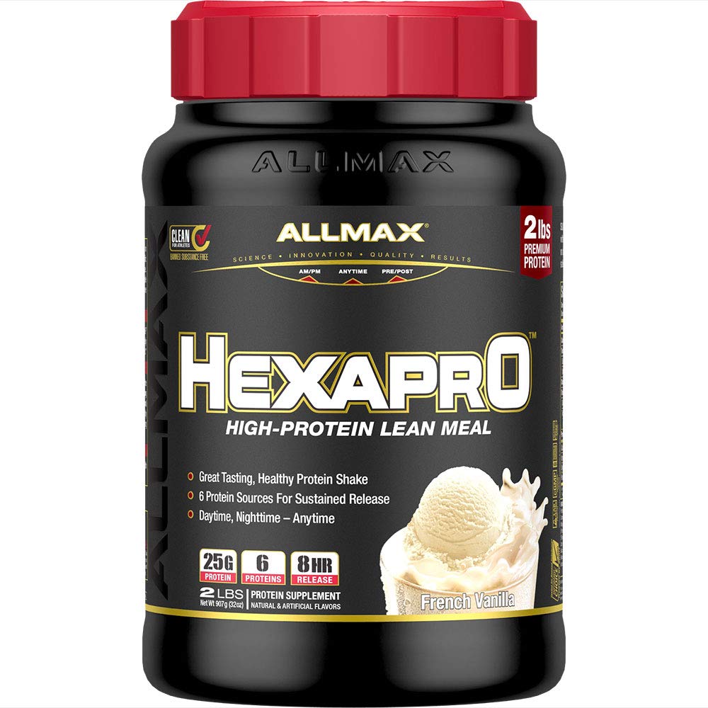 ALLMAX HEXAPRO, Vaniglia Francese - 2 lb - 25 Grammi di Proteine Per Serving - 8-Hour Sostenute Release - Zero Sugar - 21 Serve