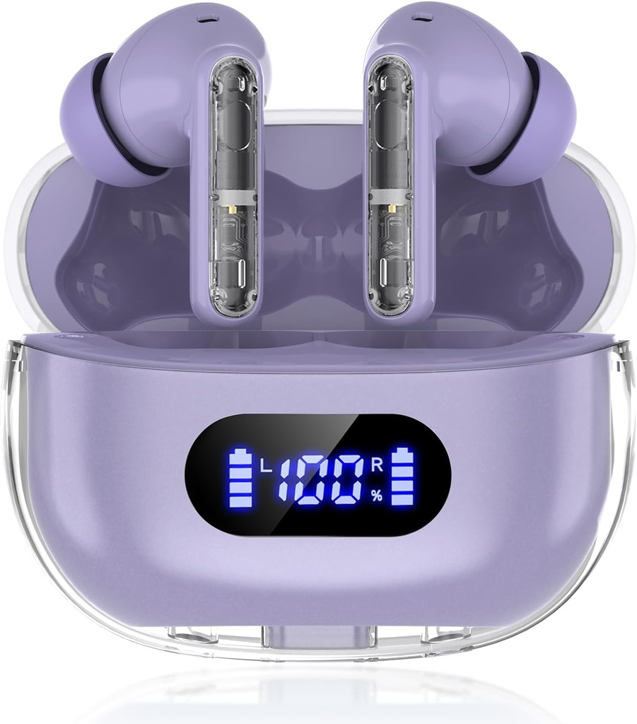 Auricolari wireless viola P1 PRO, auricolari cuffie Bluetooth wireless con Clear Call Mics Ear Buds, confortevole Fit, IPX7 impermeabile lunga durata della batteria, 30H tempo di riproduzione per allenamento sportivo