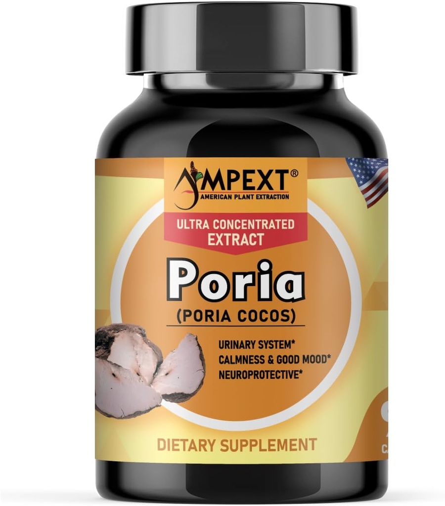 Poria Cocos Pilz-Extrakt - Premium-Qualität, Nur Fruchtkörper-Extrakt, Antioxidans, Nieren-Unterstützung, Calmness & Good Mood, Herz-Kreislauf-Boost, 90 Veg Caps.