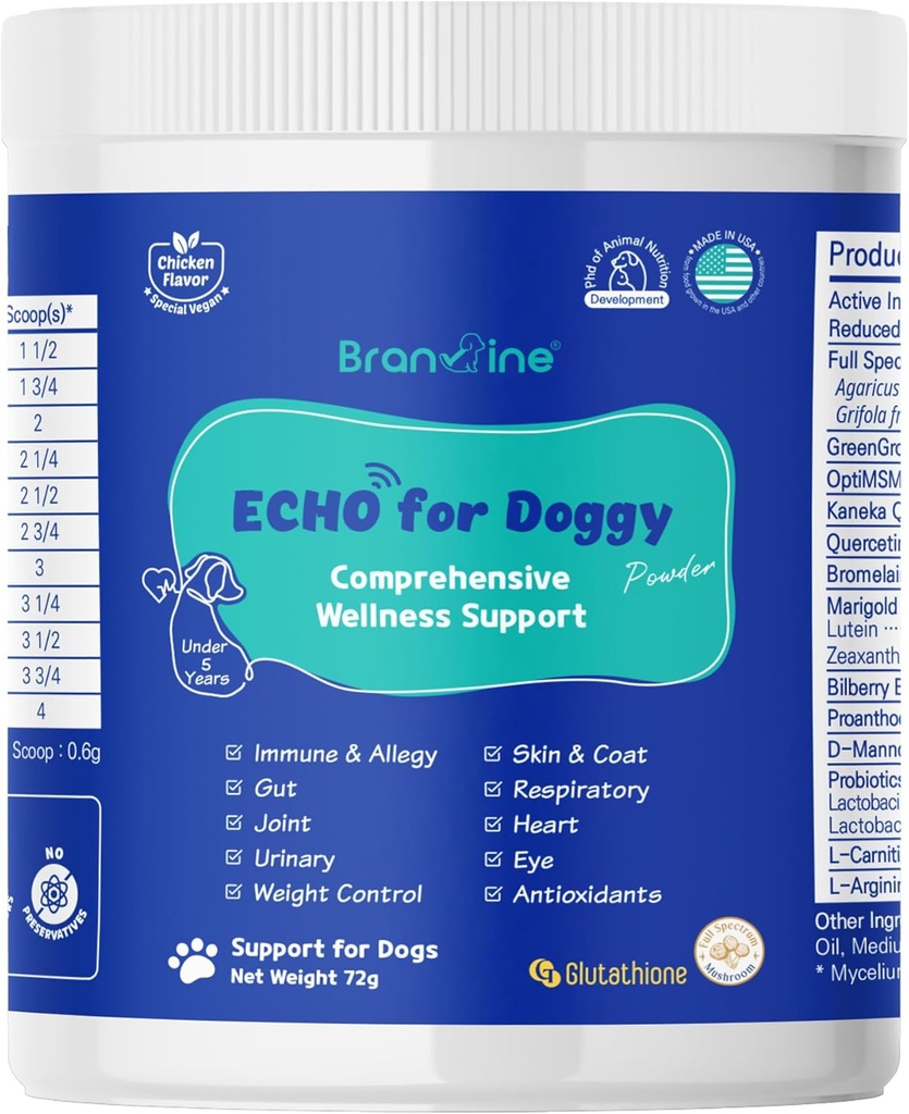 Écho de soutien du bien-être et de la peau pour le chien - 12 services de santé/démangeaisons, atopie, allergie, inflammation (72g)