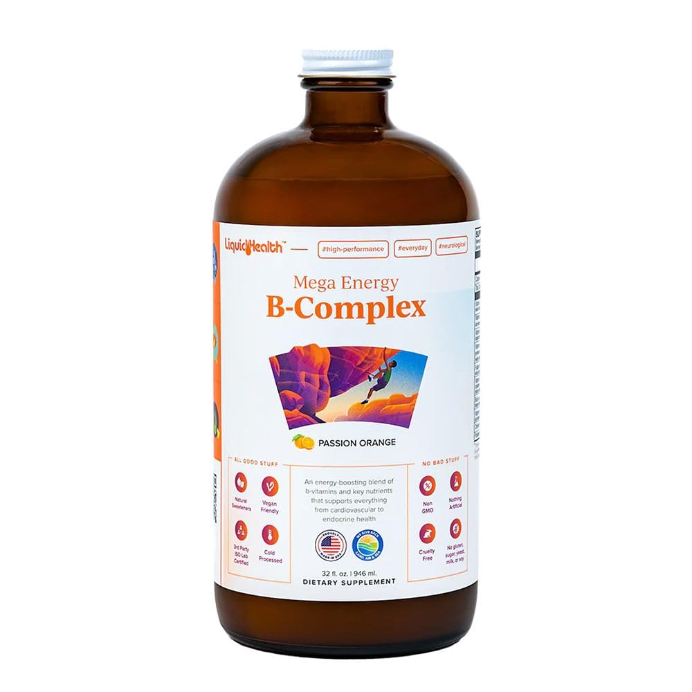 LIQUIDHEALTH 32 Oz Vitamina B Complex Liquid Multivitamin per le donne e gli uomini, Super B Complex, Mega B Vitamins Energy Supplement con B1, B2, B3, B5, B6, Methyl B12 Liquid, Folate & Biotin - Made in Italy