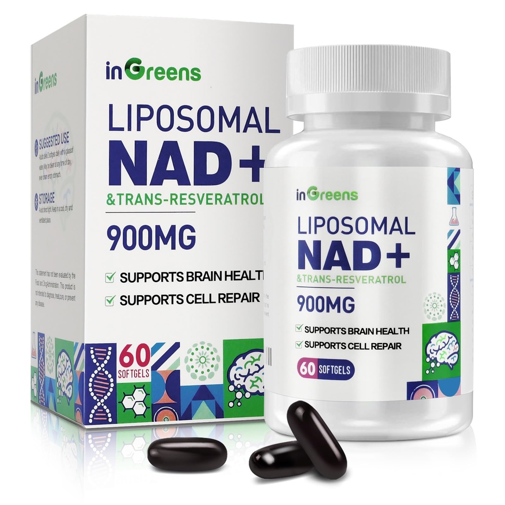 900 mg DNA liposomique + Supplément avec Trans Resveratrol 300 mg, Remplace NMN, Absorption Supérieure, True NAD Plus Supplément pour la réparation de l'ADN et Boost NAD+, Vieillissement Défense, Énergie, Longévité, 60 Softgels
