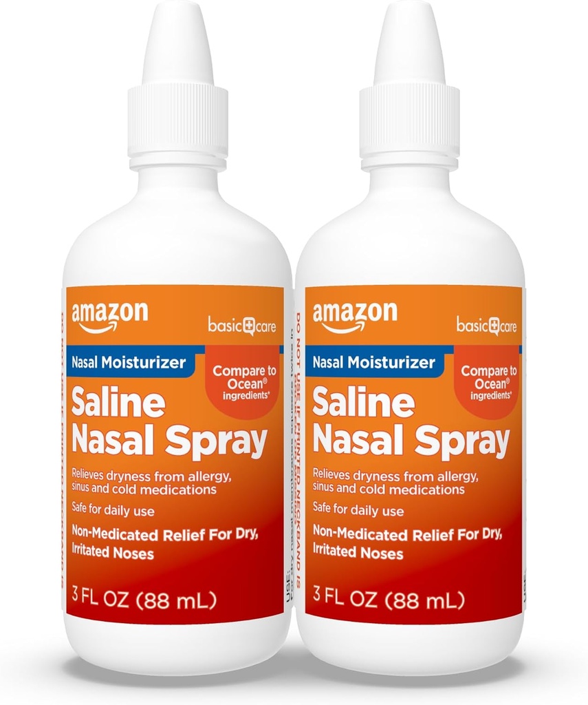 Spray di idratazione nasale Saline Premium di cura di base, spray nasale istantaneamente lenitivo del naso, sollievo non misurato, 3 fl oz (pacchetto di 2)