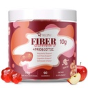 Gommies de fibre avec probiotiques,10G Fibre par portion sans sucre ajouté Saveur de pomme, avec mélange de probiotiques CFU de 10 milliards, vinaigre de cidre de pomme, vitamine C, inuline, soutien bluffant 90 Compte
