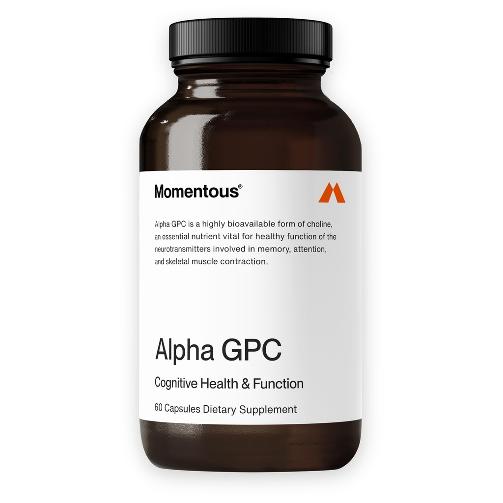 Supplément Alpha GPC Momenteux - Santé cognitive et soutien fonctionnel - NSF certifié pour le sport - sans OGM et sans gluten - 60 portions