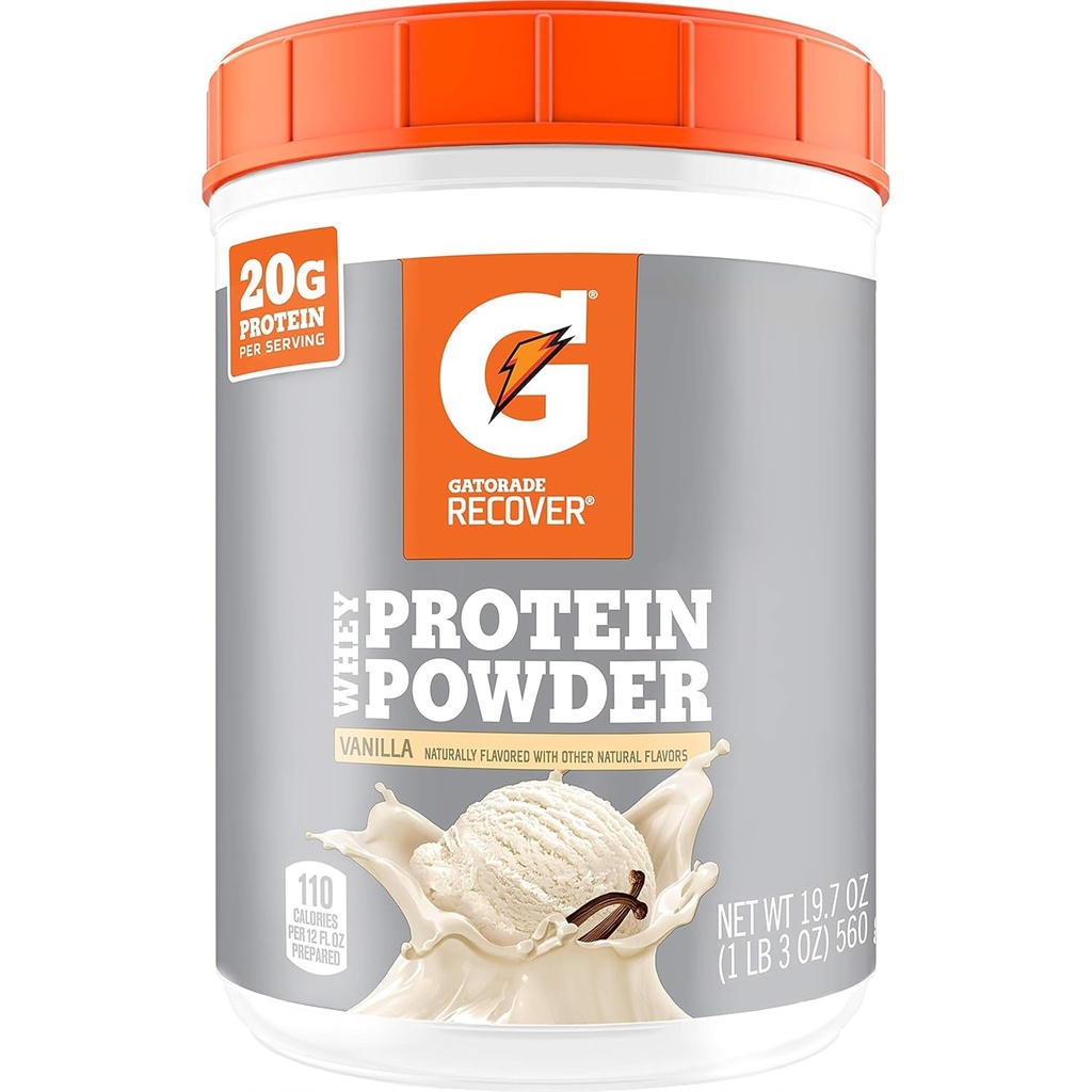 Gatorade Whey Protein Powder, 20 Servings Per Canister, 20 g di Protein Per Serving, Vanilla, 19.7 Oz