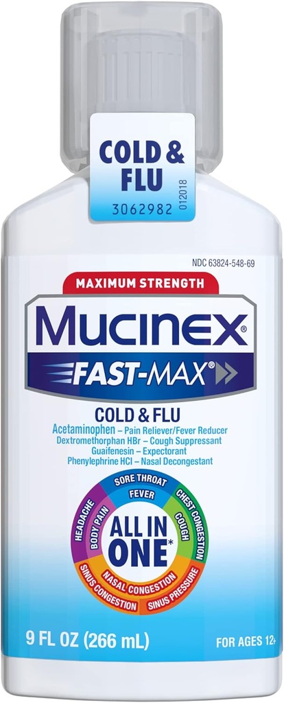 Mucinex Fast-Max Maximale Stärke All-in-One Kalt & Flu, 9 oz Flasche, für die Verwendung auf Kopfschmerzen, Körper Schmerzen, Sore Throats, Fevers, Chest Congestion, Cough, Nasal/Sinus Congestion, und Sinus Druck