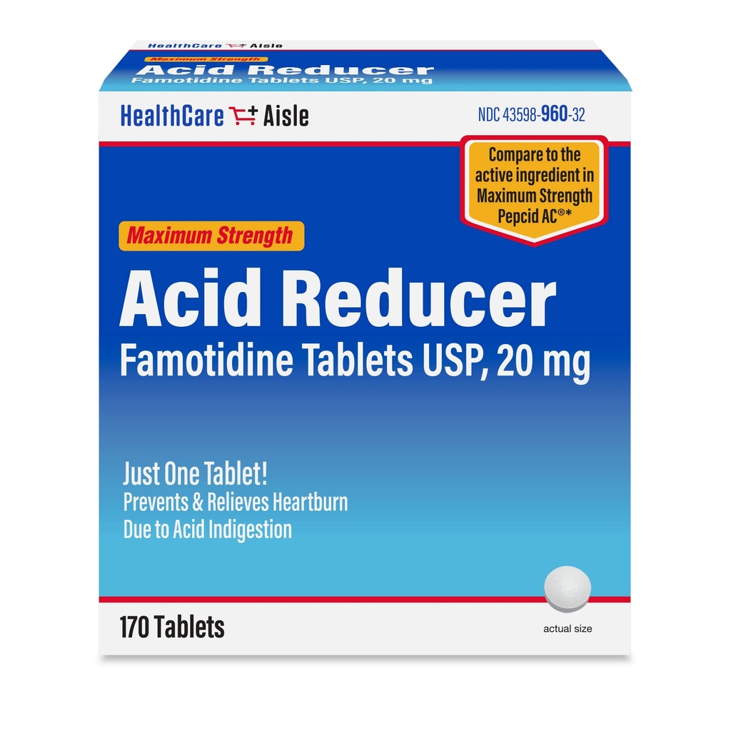 HealthCareAisle Famotidin 20 mg, 170 Tabletten, maximale Stärke Säure Reducer, Verhindert und entlastet Sodbrennen durch Säure Verdauung
