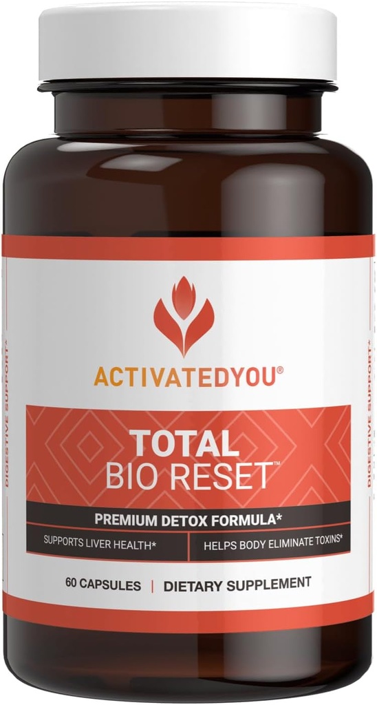 ACTIVATEDYOU Total Bio Reset- Detox Formula for Cleansing & Flushing Digestive System for Radiant Skin & Sustained Energy w/Chlorella, Kiwi Fruit, and Dandelion Root (60 Capsules)