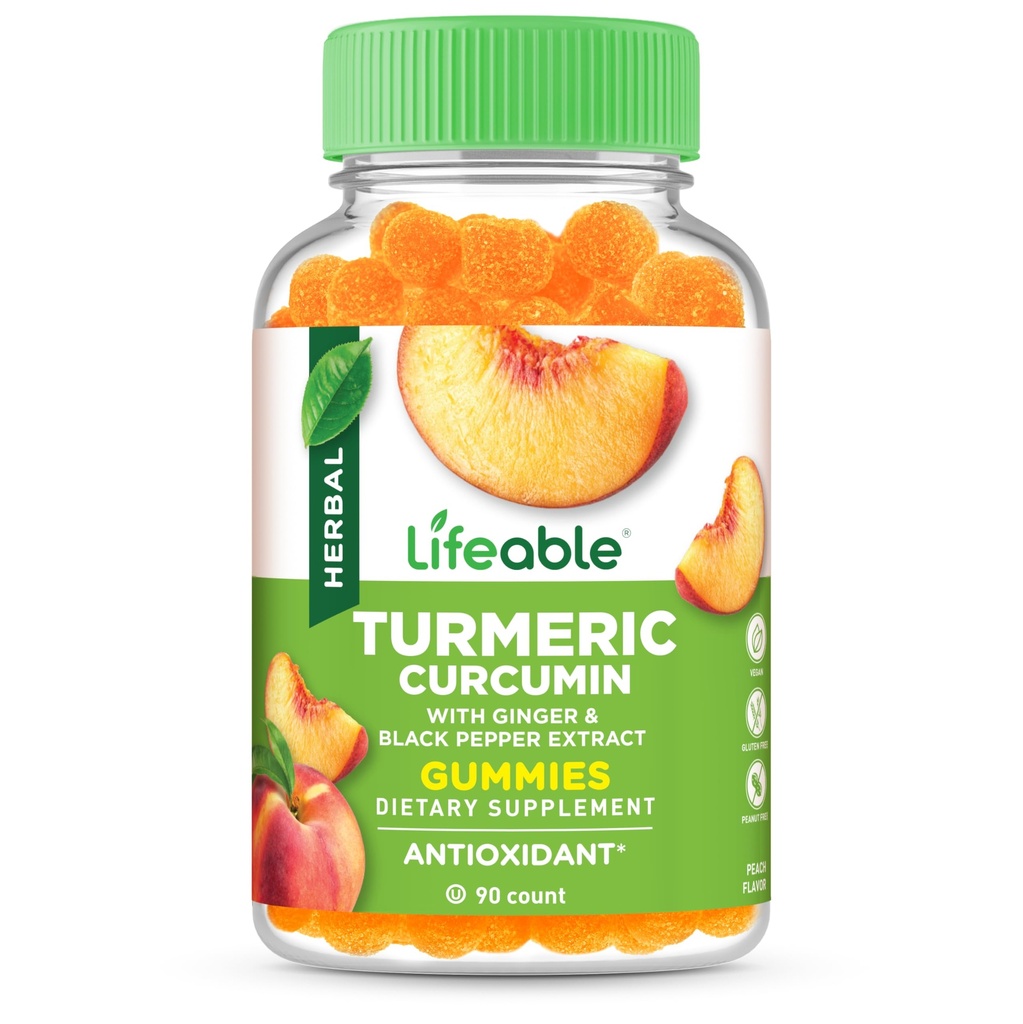 Curcumina ergica vitale con Ginger & Black Pepper Extract – 2000mg – Grande gusto naturale di gusto – Integratore senza OGM vegetariano – 90 Gummies
