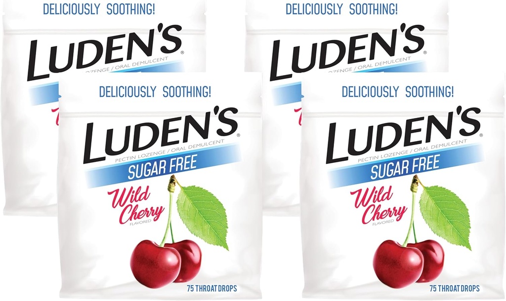 Ludens Sore Gocce di gola, per Minor Sore Throat Relief, Sugar Free Wild Cherry, 75 Conte (Pack of 4)