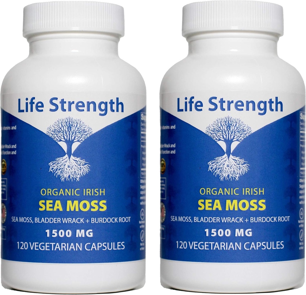 Sea Moss Capsules (Pack von 2) - Wildcrafted Irish Sea Moss, Bladderwrack & Burdock Root Superfood Blend - Immunsystem, Joint, Gut Health & Thyroid Support - 240 Vegetarische Kapseln