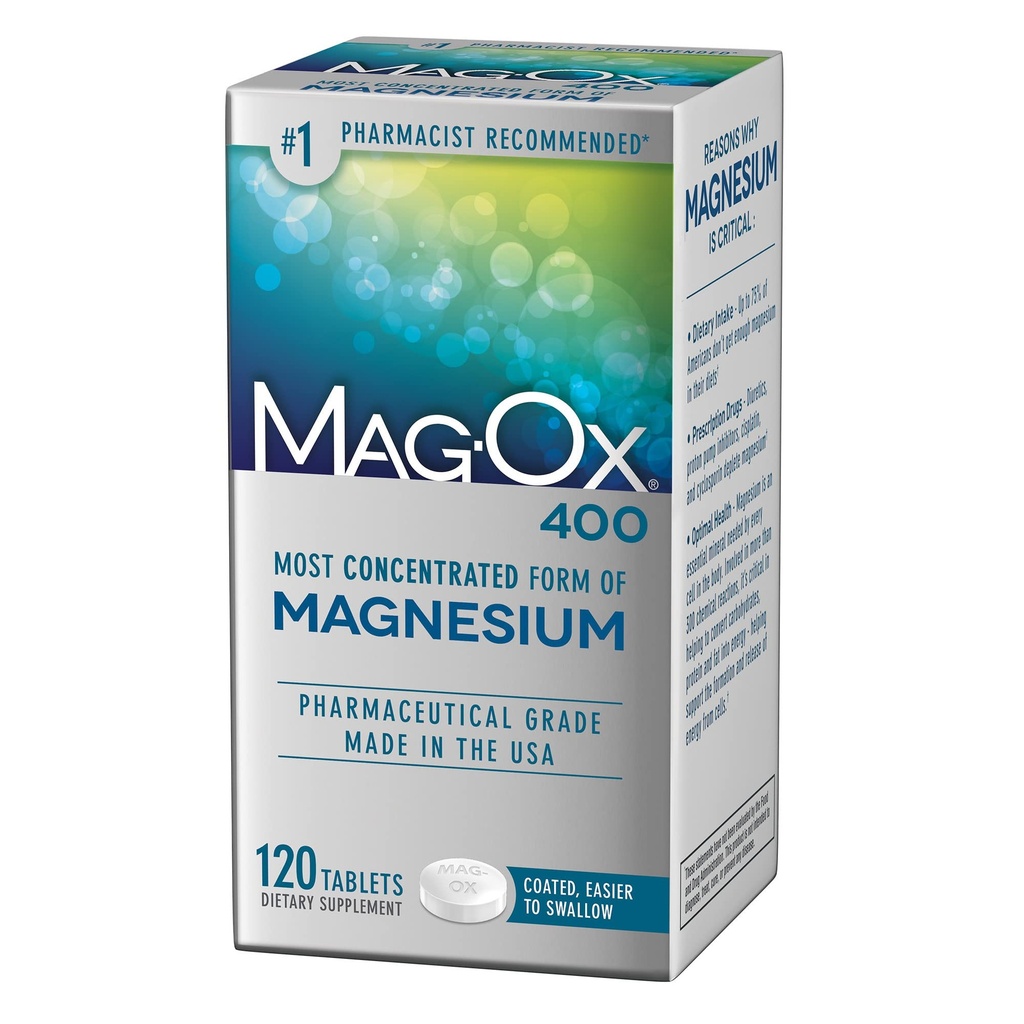 Mag-Ox Magnesium Supplement, pharmazeutisches Grad Magnesiumoxid 483mg, am meisten konzentrierte Form von Magnesium, 120 Tabletten