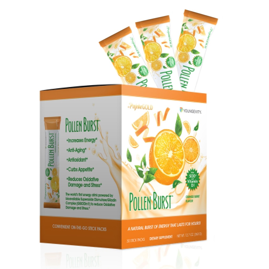 Youngevity ProJoba Pollen BurstTM - Clean Natural Energy Supplement w/Green Tea, Pollen Extract, GliSODin® - Steigern Sie den Fokus, Brain Boost, Endurance, Mental Clarity (30 Sticks)