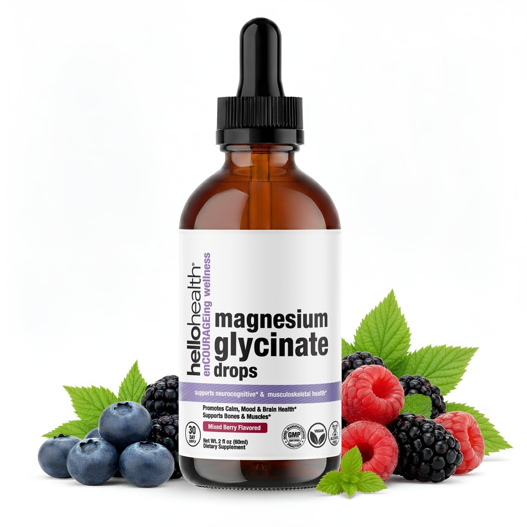 Supplément liquide glycinate de magnésium femmes, hommes et enfants – Bisglycinate de magnésium 100 mg pour calme naturel, récupération musculaire – Vitamines liquides (30 jours) – Saveur de baies