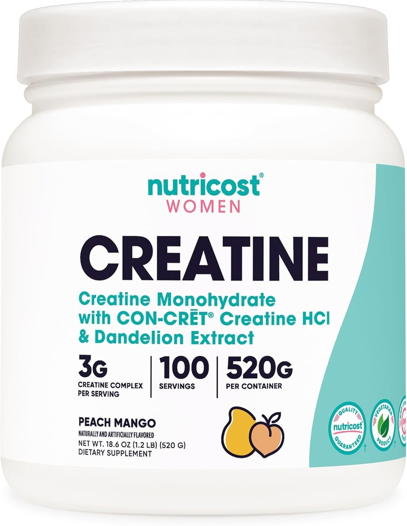 Nutricost Creatine Monohydrat Pulver für Frauen, Micronized, Peach Mango, 100 Servierungen - Vegetarisch, Non-GMO, Glutenfrei
