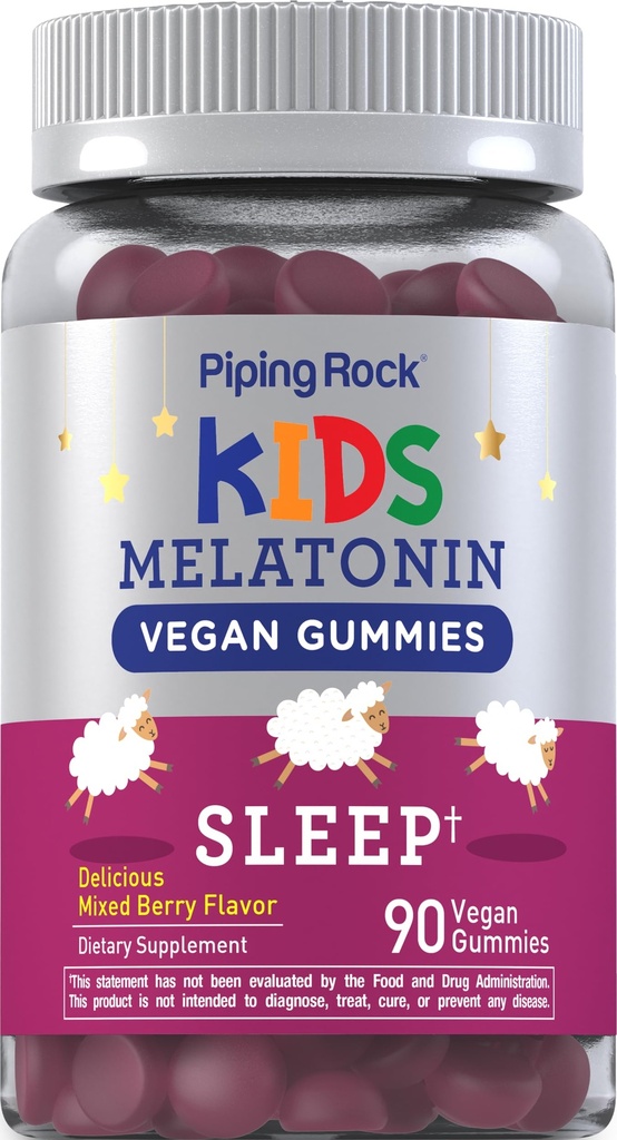 Piping Rock Kids Melatonin Gummies | 1mg | 90 Count | Supplemento per bambini | Mixed Berry Flavor | Vegan, Non OGM, Gluten Free