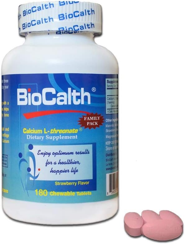 L'unico calcio con 3 brevetti USA ——BioCalth Calcium L-threonate 180 Chewable Tablets, Family Pack con GREAT VALUE!