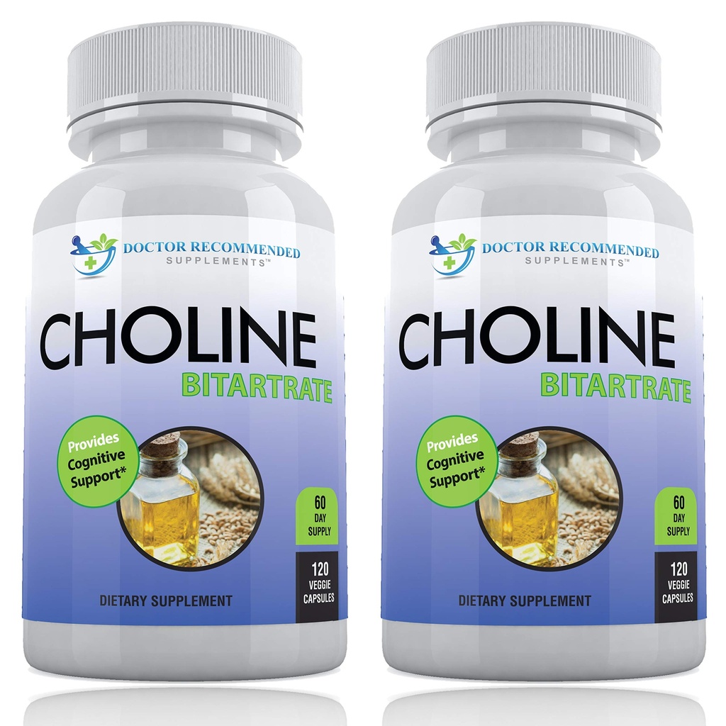 Premium Choline - 500 mg - 120 Veggie Kapseln - Unterstützt kognitive Gesundheit, Gedächtnis &amp; Mehr - 2 Pack