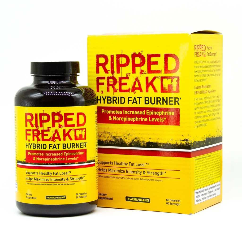 Pharmafreak Ripped Freakde support thermogénique et métabolique de l'énergie et de la concentration pour la formation de thé vert, café vert et extraits de plantes de 60 capsules végétaliennes