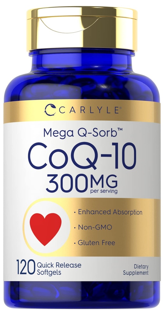 Carlyle CoQ10 300mg | 120 Softgels | Mega Q-Sorb Coenzym Q-10 | mit schwarzem Pfeffer Extrakt | Non-GMO, Glutenfreie Ergänzung