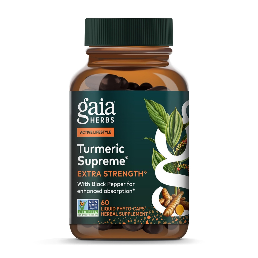 Gaia Herbs Turmeric Supreme Extra Strength - Supporta Discomfort Occasionale da Normal Wear & Tear* - con curcumina e pepe nero - 60 Vegan Liquid Phyto-Capsules (Up to 60-Day Supply)