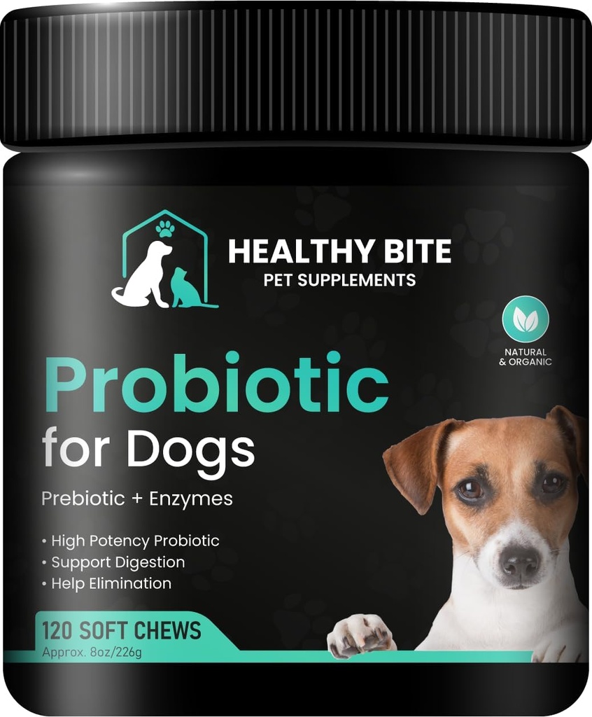 Probiotique de bite sain pour chiens - Probiotique de chien pour la diarrhée, la santé des Guts et les démangeaisons, 6 bactéries différentes, les chips probiotiques de chien - Prébiotique pour chiens - Fabriqué aux États-Unis - 120 Compte