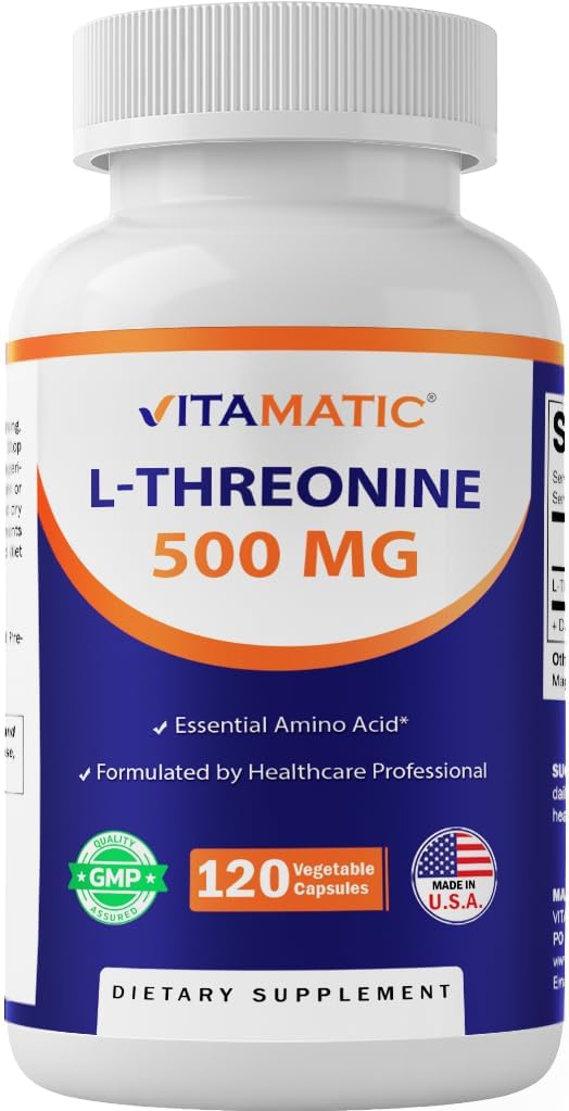 Vitamatic L-Threonine 500mg – 120 pflanzliche Kapseln fördert gesunde Leber, Herz-Kreislauf- und Strukturfunktion