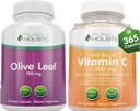 Extrait de feuille d'olive purement holistique 750mg + vitamine C 1000mg 2 étapes de libération - 485 Capsules végétaliennes - Fabriquées aux États-Unis