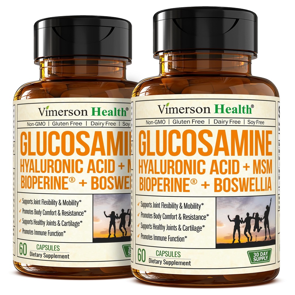 Glucosaminsulfat mit Hyaluronsäure, Boswellia, Black Pepper & MSM Supplement – 5-in-1 Joint Supplements für Männer und Frauen – Joint Health, Mobility & Bone Strength – FSA Eligible 2 Pack