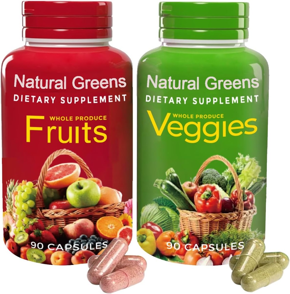 Integratore di frutta e verdura biologica NATURAL GREENS – Capsule Superfood con Vitamine e Probiotici – Supporta Digestione, Immunità, Energ & Gut Health – 180 capsule per adulti e bambini