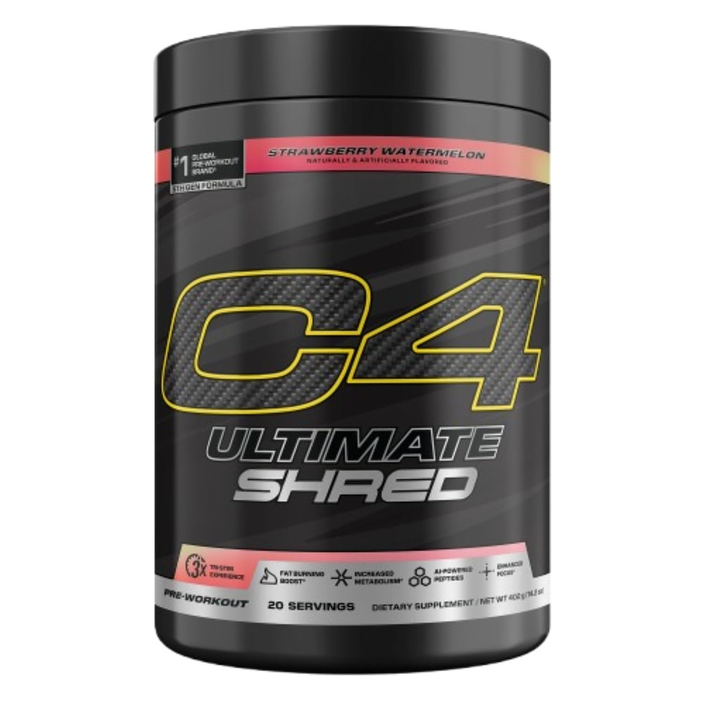 Cellucor C4 Ultimate Shred Pre Workout Powder, Bruciatore grasso per gli uomini e le donne, supplemento di perdita di peso con estratto di radice di zenzero, anguria di fragole, 20 porzioni, 12.3 oncia (pacchetto di 1)