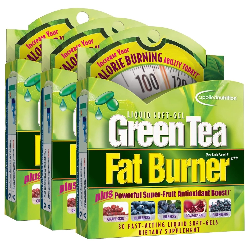 Angewandte Ernährung Grüner Tee Fat Burner - 30 Liquid Soft-Gels, Packung von 3 - Erhöht Kalorienverbrennung und Lieferungen Leistungsstarke Antioxidantien - 45 Gesamt Servierungen
